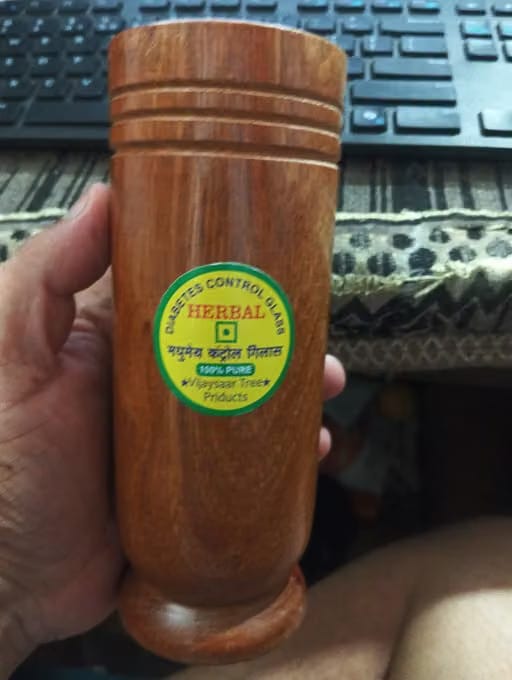Customer photo review of Vijaysar Wooden Glass – Ayurvedic Diabetes & Sugar Control Tumbler (100 ml)