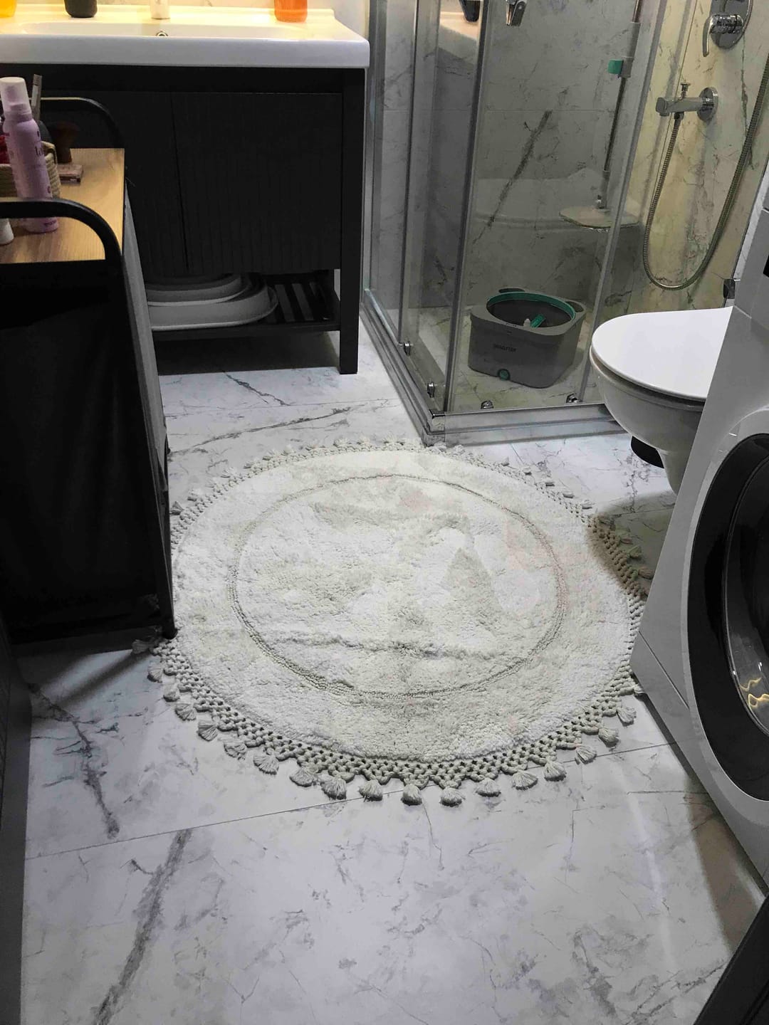 Customer photo review of Nora Yuvarlak Banyo Paspası %100 Pamuk 100x100 Bej