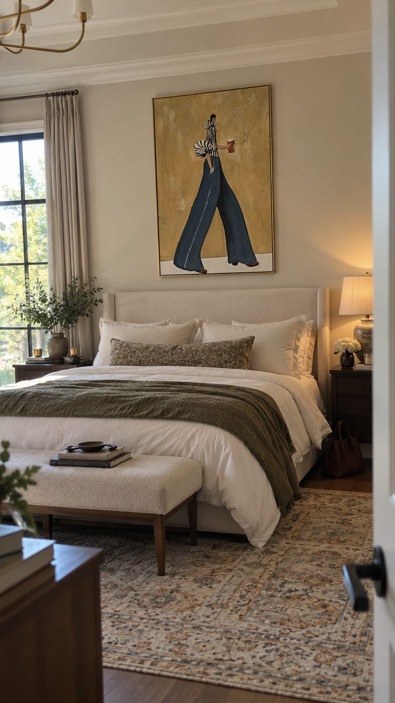 Customer photo review of Coffee Crosses Golden Hour – Fashion Woman Holding Cup Painting | Retro Modern Vertical Wall Art