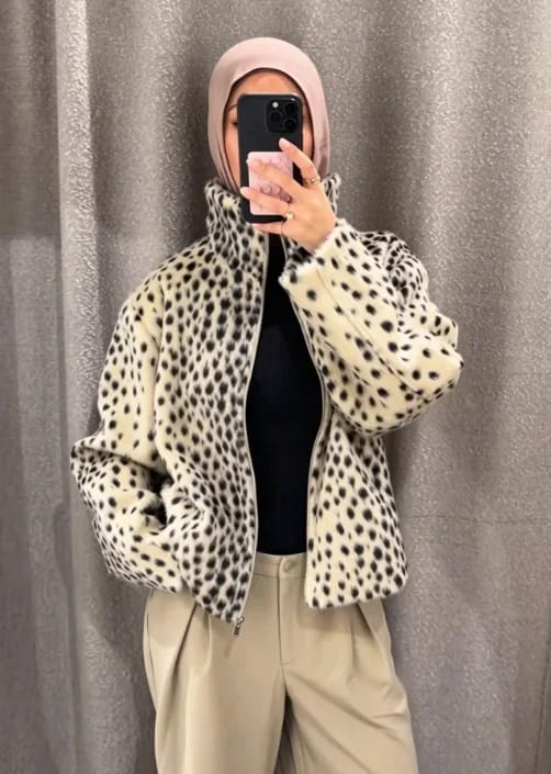 Customer photo review of Daniela High Neck Leopard Faux Fur Jacket