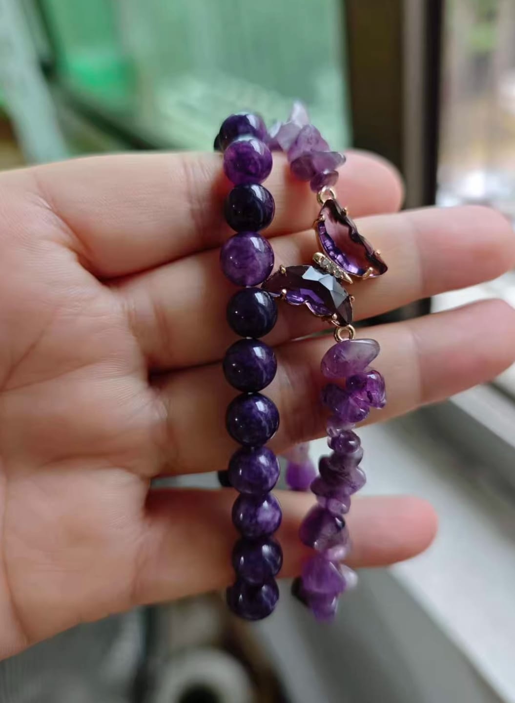 Customer photo review of Two-in-One Amethyst Butterfly Balance Bracelet