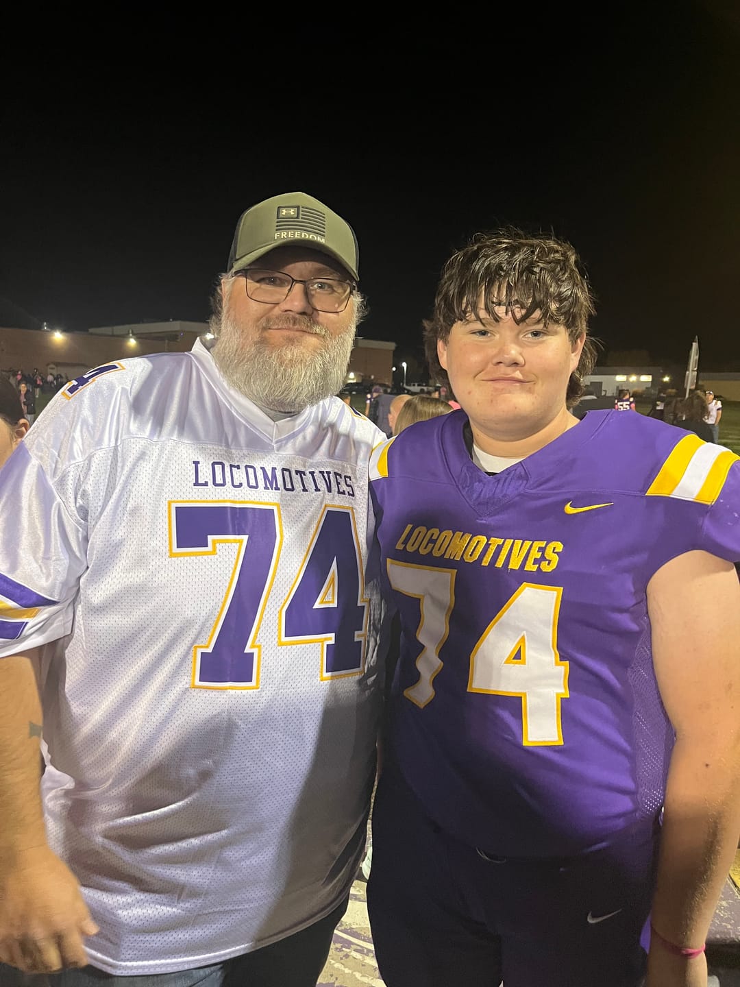 Customer photo review of Custom White Purple-Gold Classic Style Mesh Authentic American Football Jersey