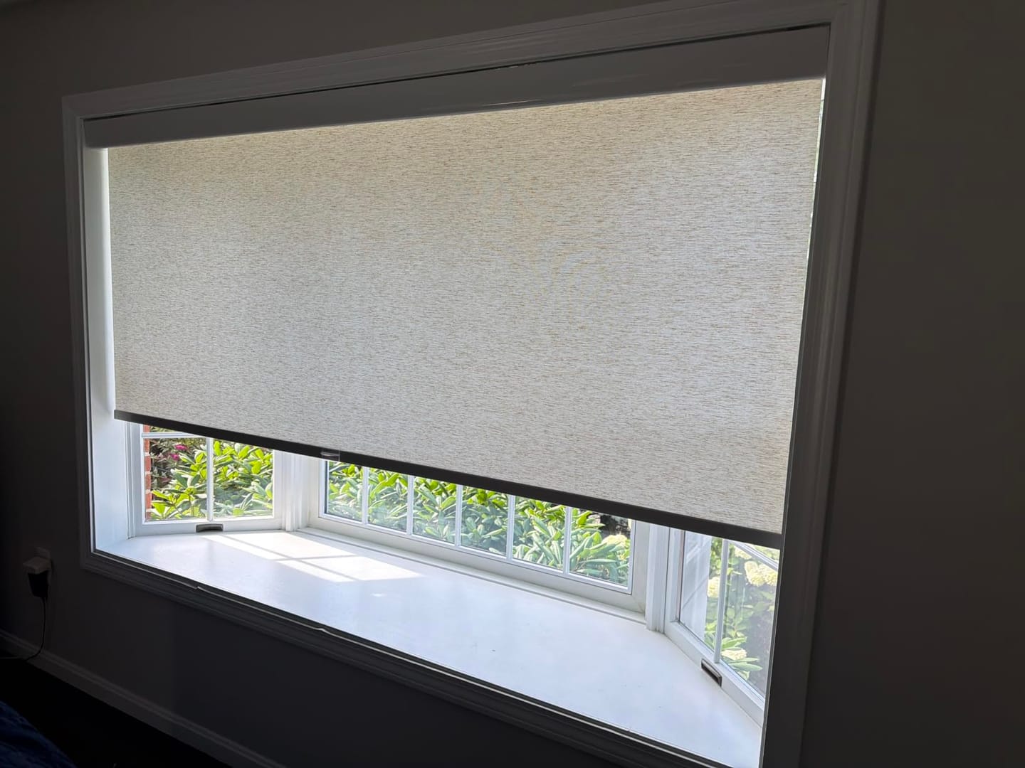 Customer photo review of Bringnox Motorized Light Filtering Roller Shades 70% Blackout Linen