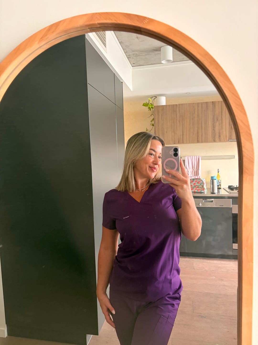 Customer photo review of FLORENCE Three Chest Pocket Scrub Top - Aubergine | SLTECH™