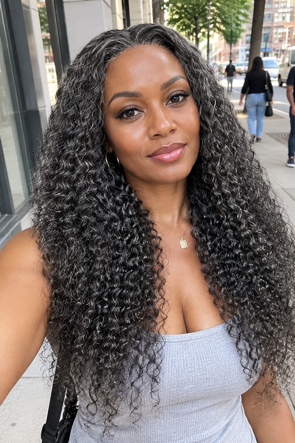 Customer photo review of Luvwin 13x4 Salt And Pepper Long Deep Curly Glueless Gray Color Pre-Cut Lace Wig