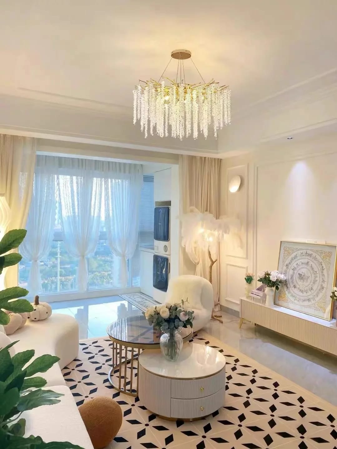 Customer photo review of Wisteria Flower Chandelier, Faceted Crystal Clusters, Gold Frame