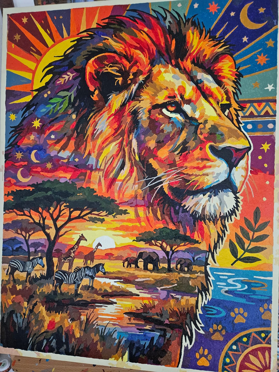 Customer photo review of Sunset Lion Savanna (80 Color Paint by Numbers)