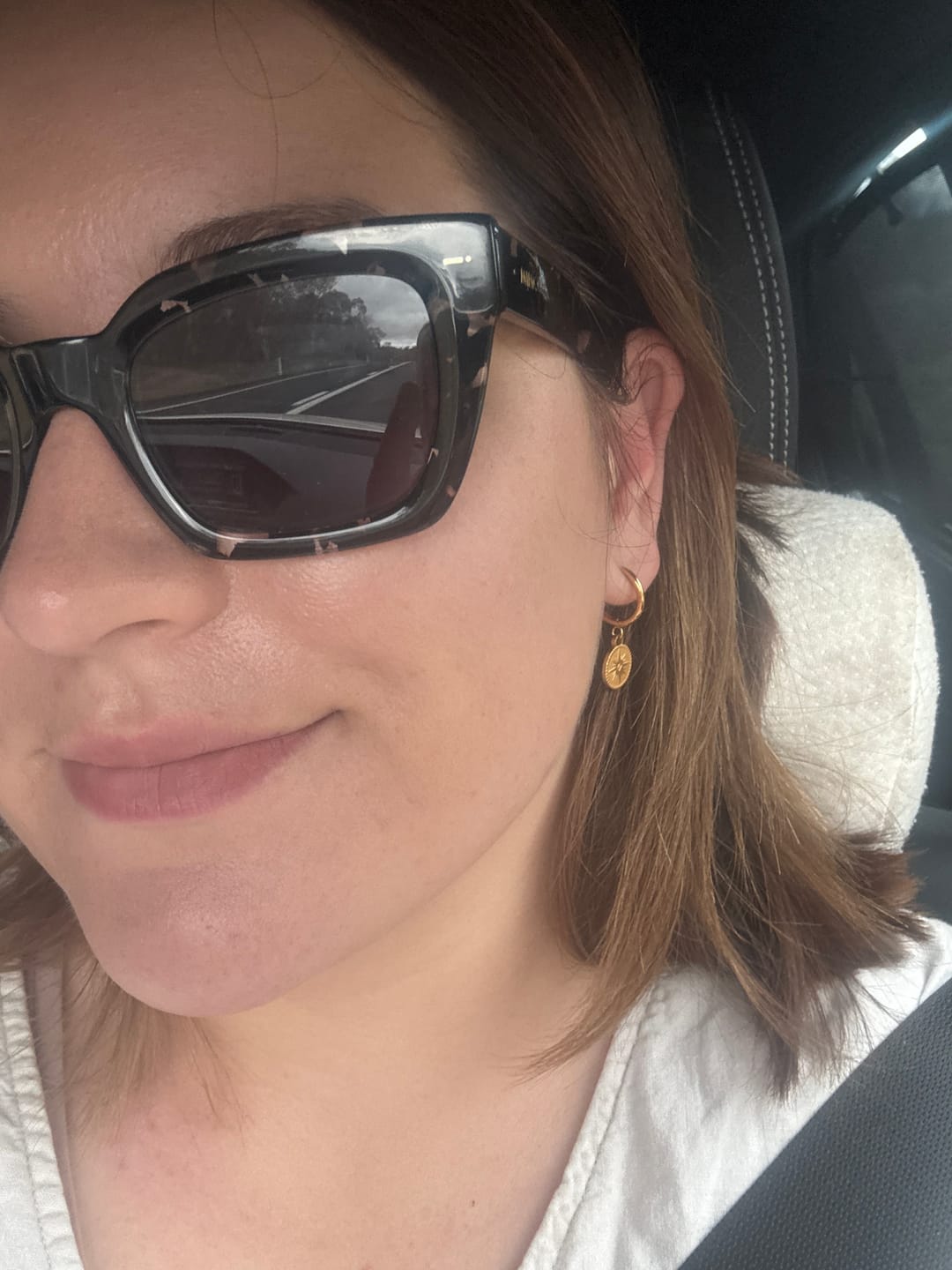 Customer photo review of Celestial Gold Coin Earrings
