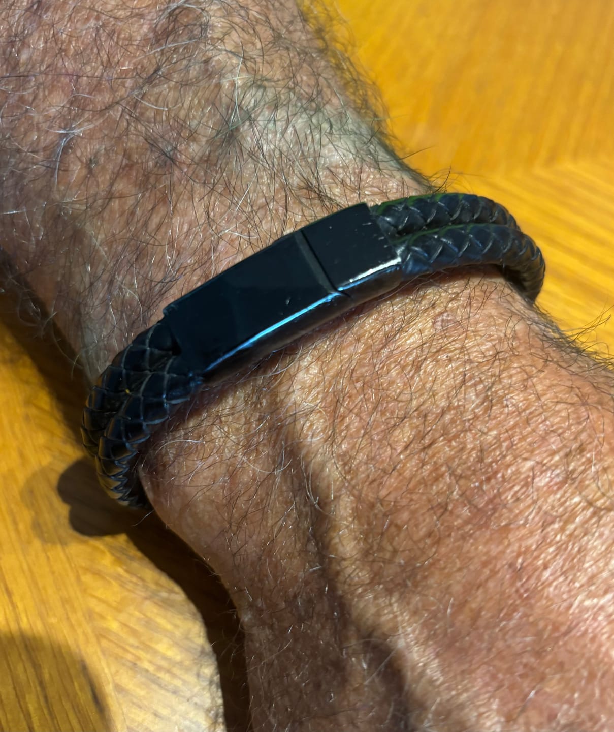 Customer photo review of Black Double Braided Personalised Leather Bracelet with Black Clasp