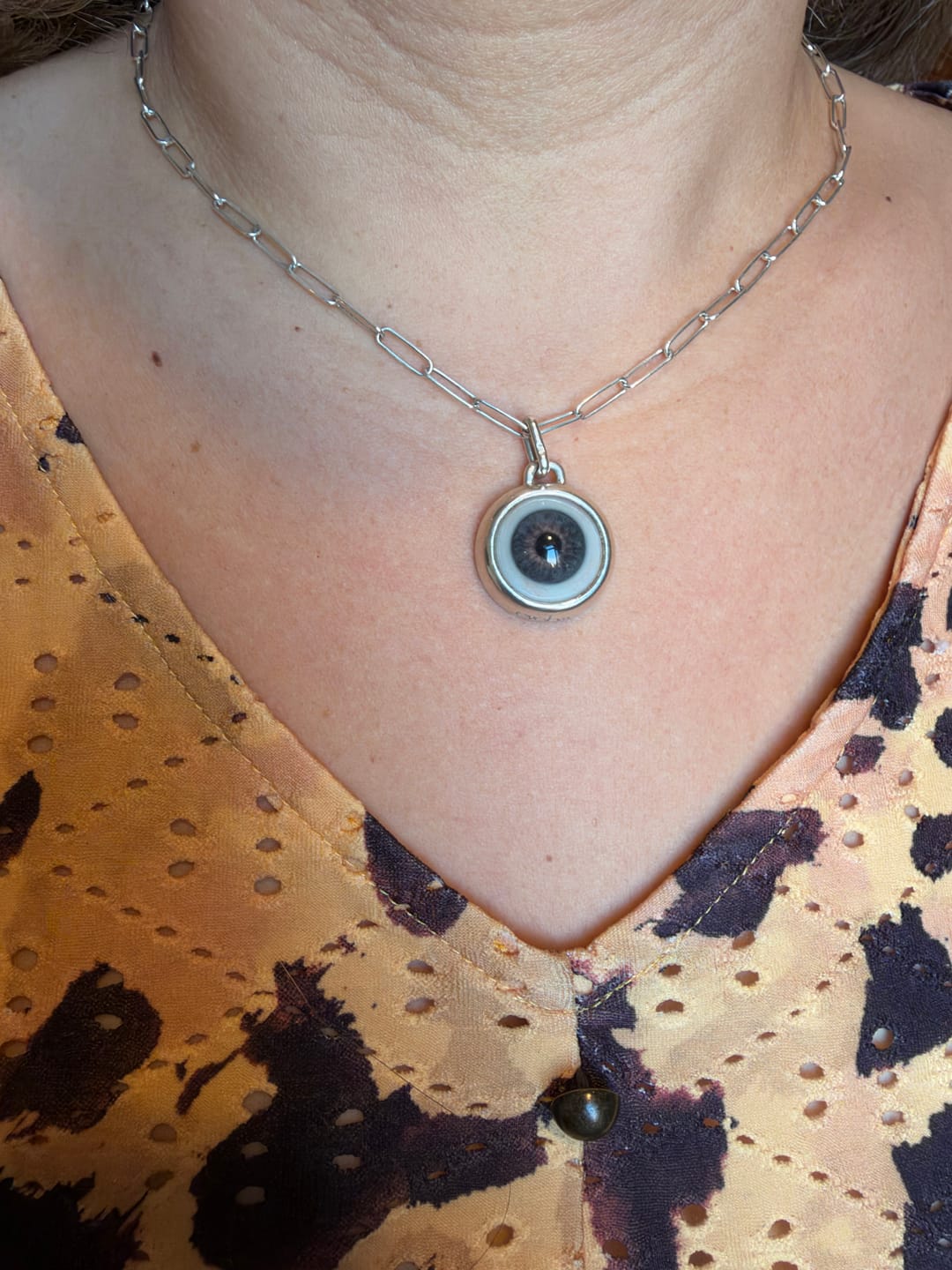 Customer photo review of Hand Painted Lavender Silver Eye Pendant