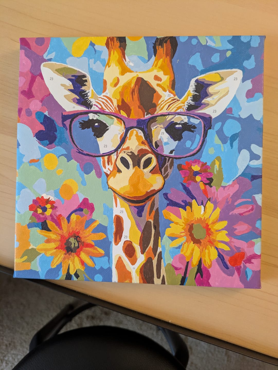 Customer photo review of Mini Paint by Number with Frame - Cool Giraffe with Flowers