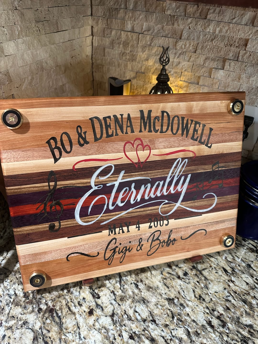 Customer photo review of Premium Cutting Board Feet - Brass/Stainless Steel/Copper
