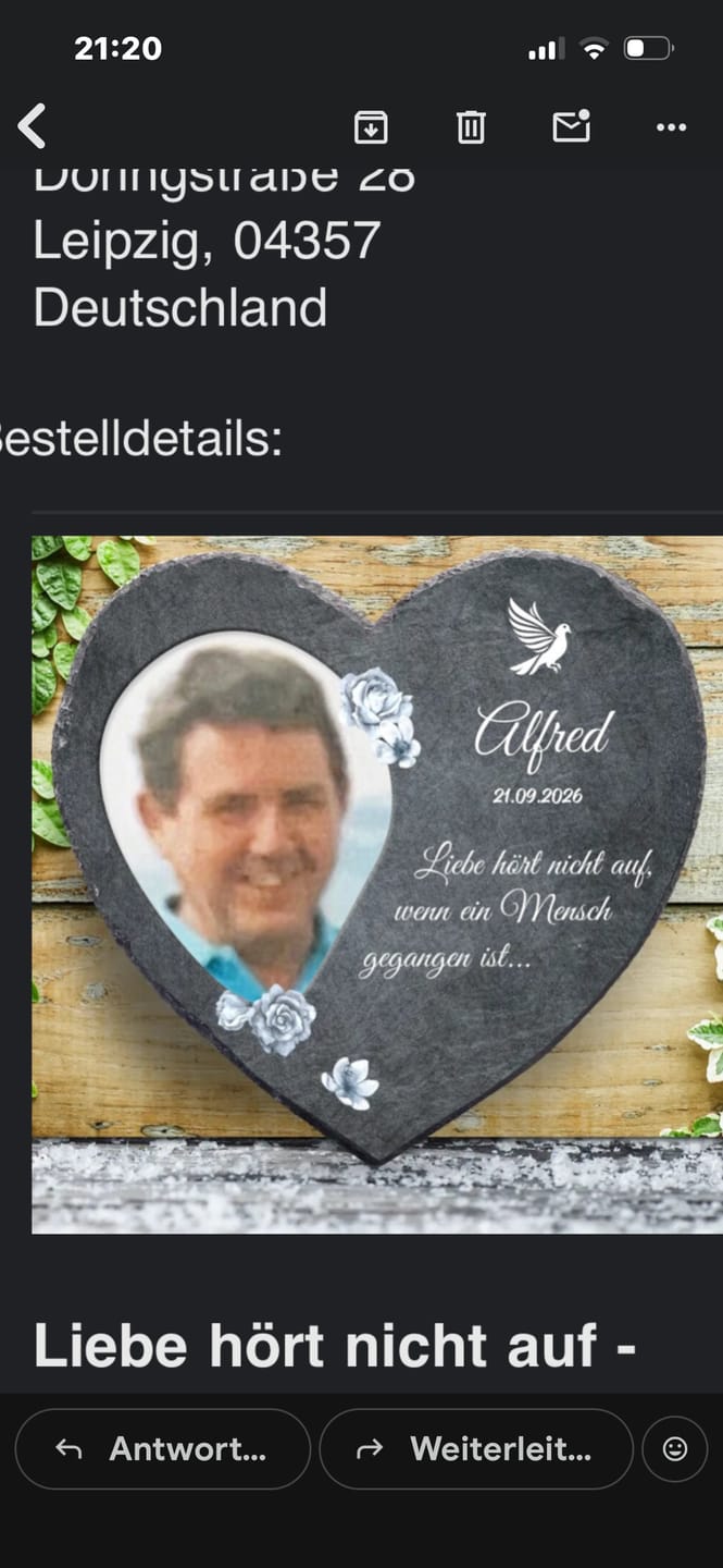 Customer photo review of Liebe hört nicht auf - Personalisiertes Schieferherz als Andenken an geliebte Verstorbene