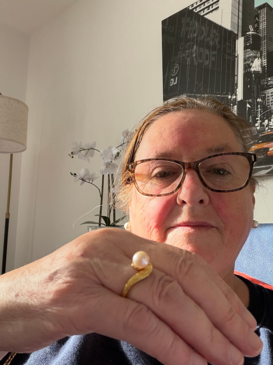 Customer photo review of Ocean Wave Ring with White Freshwater Pearl
