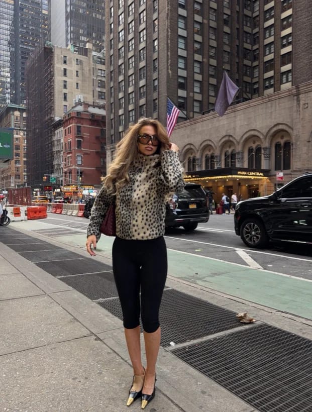 Customer photo review of Denise Leopard Faux Fur Jacket & Mini Skirt Set