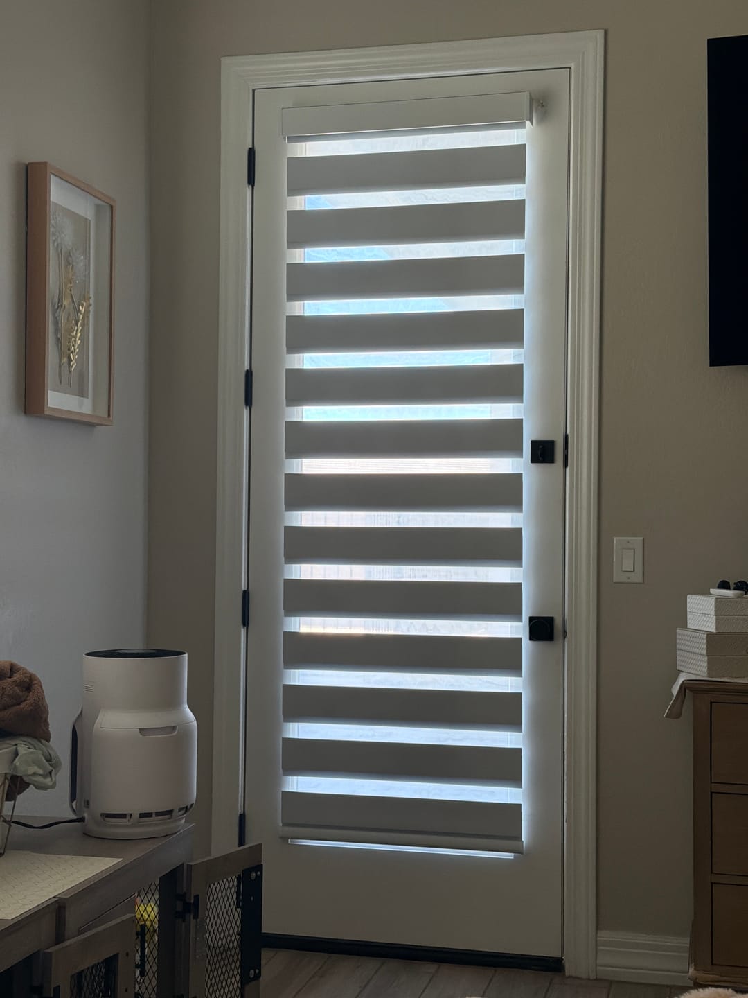 Customer photo review of Bringnox Motorized Zebra Roller Blinds 100% Blackout