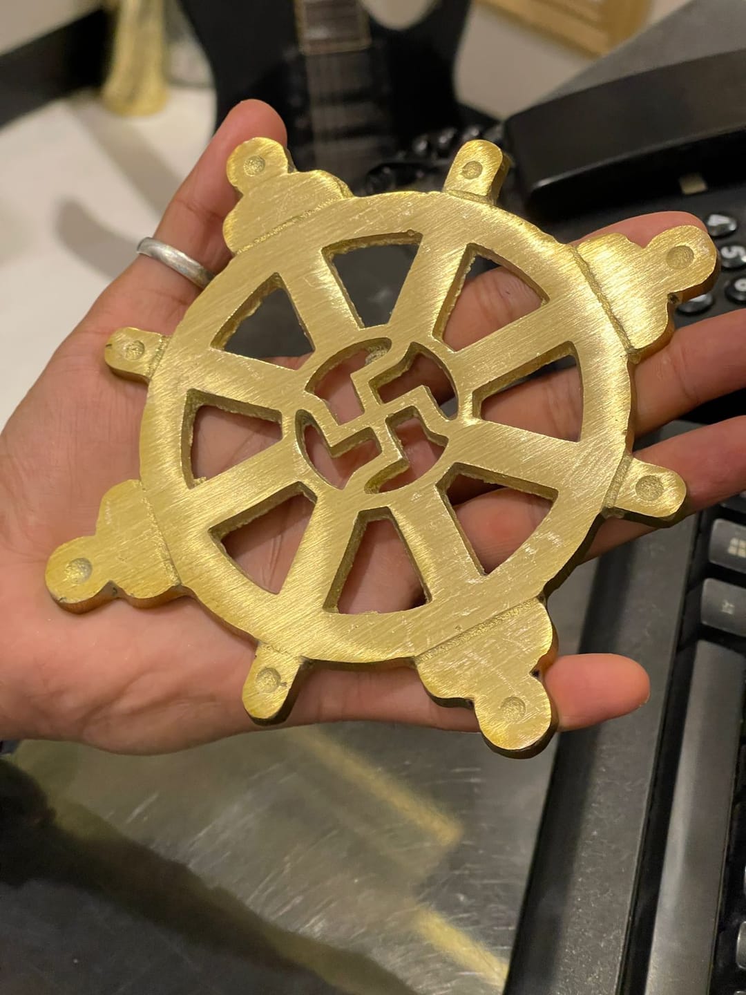 Customer photo review of Brass Chakra Satiya Helix – Vastu Remedy for West Direction Correction | Energy Balance Support | 4.5 Inch