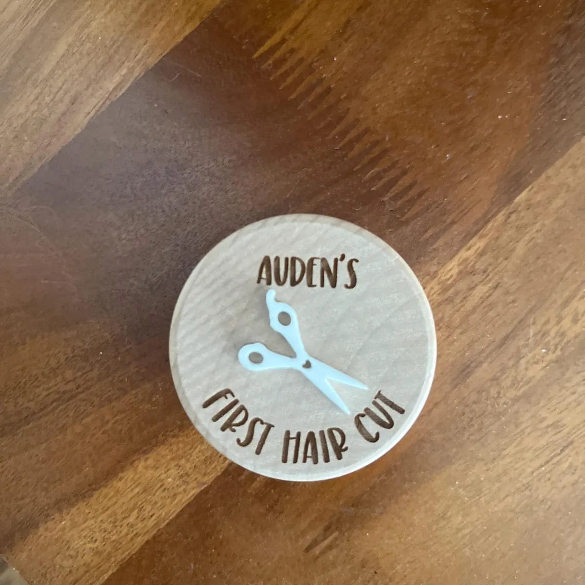 Customer photo review of First Haircut Keepsake Box | Custom Engraved Wooden Keepsake Box