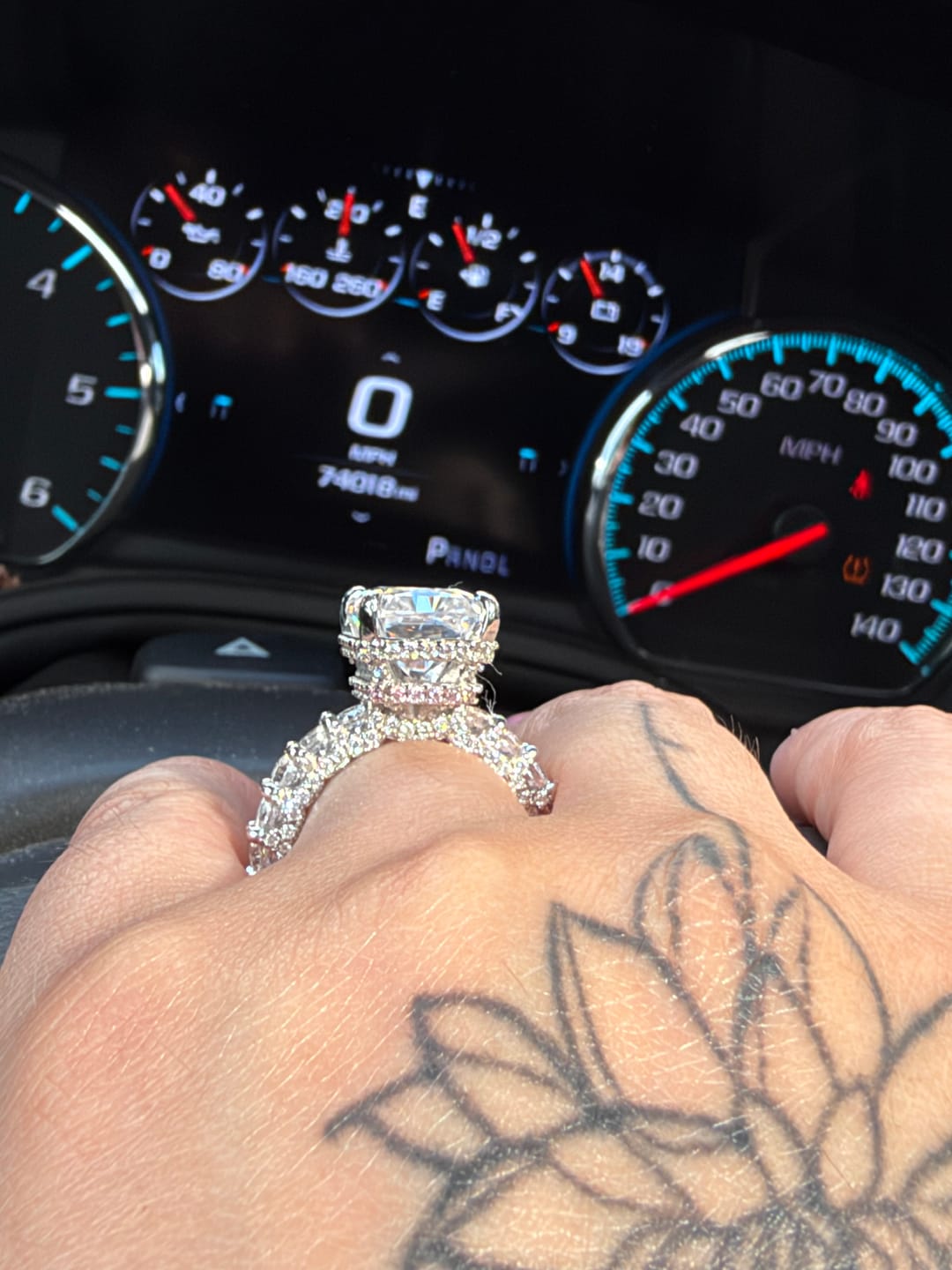 Customer photo review of Magnificent 8.0ct Radiant Cut Chunky Eternity Band with Pink Collar Engagement Ring In Sterling Silver