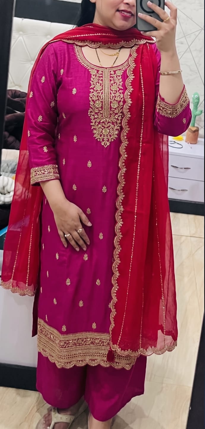 Customer photo review of Wedding Function Wear Georgette Salwar Kameez Plazzo Suit With Dupatta