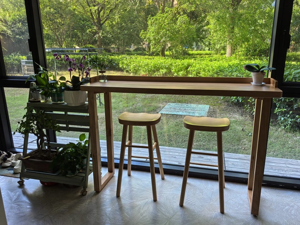 Customer photo review of Scandinavian Minimalist Brown Wood Bar Stool with Footrest
