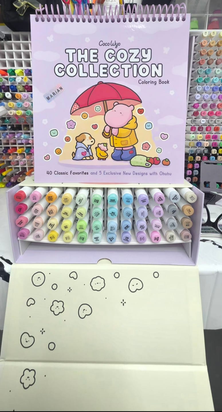 Customer photo review of Ohuhu x Coco Wyo Cozy Mood Coloring Kit, Honolulu B 48 Colors Alcohol Markers with Brush & Fine Dual Tips, Coloring Book with Mood Tracker Pages