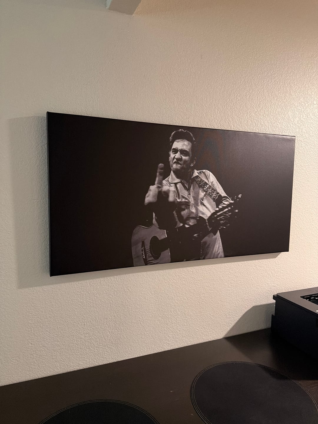 Customer photo review of Johnny Cash Flip Off Wall Art