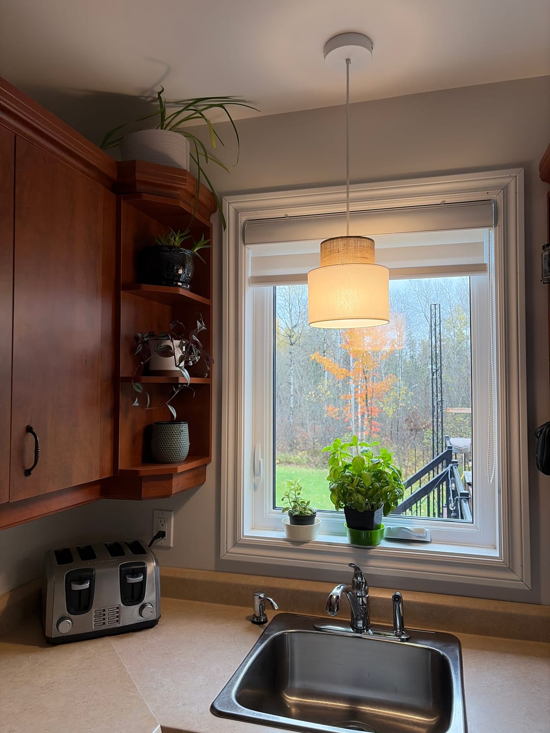 Customer photo review of DUO White Linen & Jute Cylinder Pendant Light for Kitchen Island & Dining