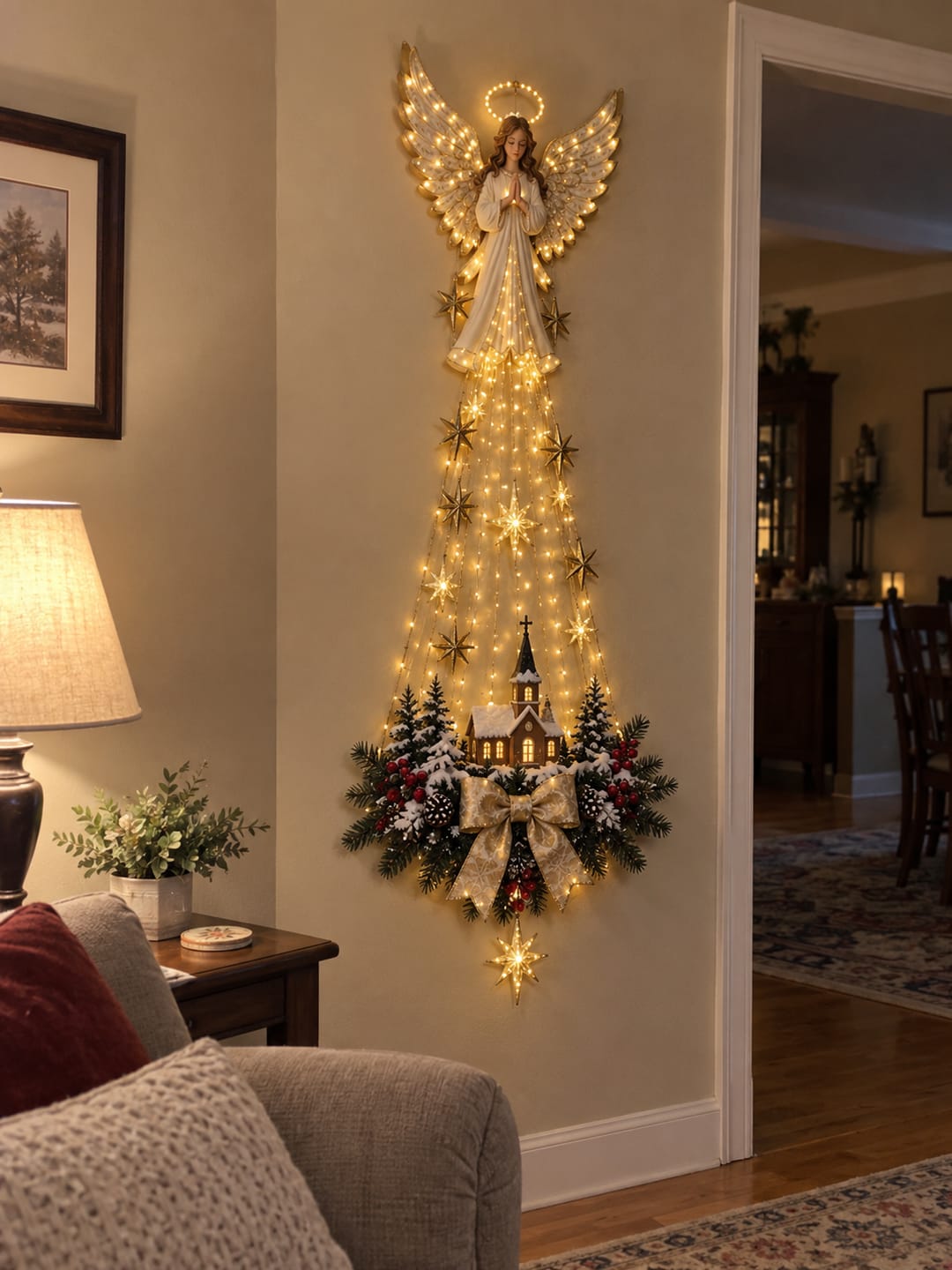Customer photo review of Angel Blessing Wall Light, Starglow Cascading Christmas Angel with Glowing