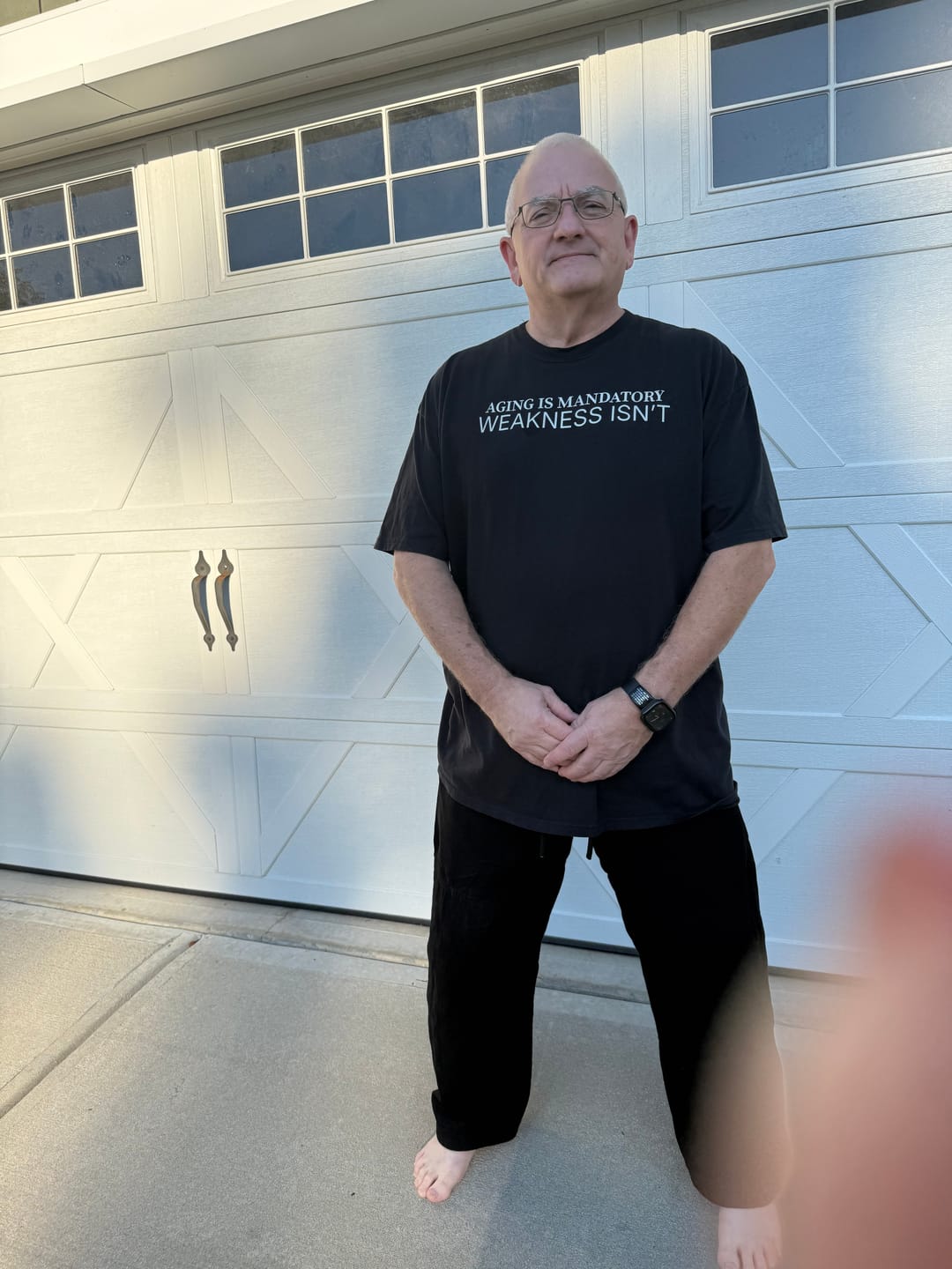 Customer photo review of Aging Is Mandatory T-Shirt