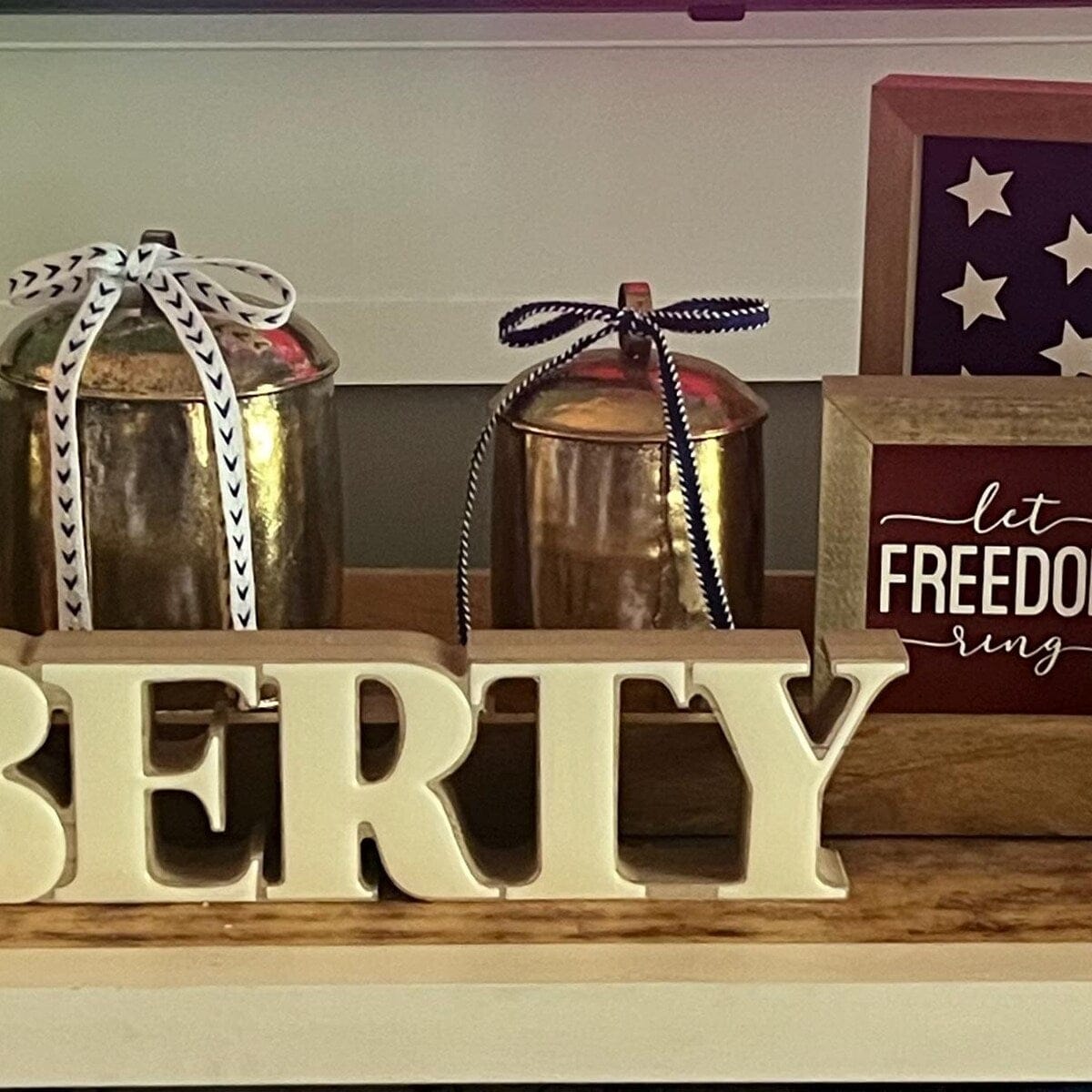 Customer photo review of Let Freedom Ring Framed 4th of July Wooden Sign