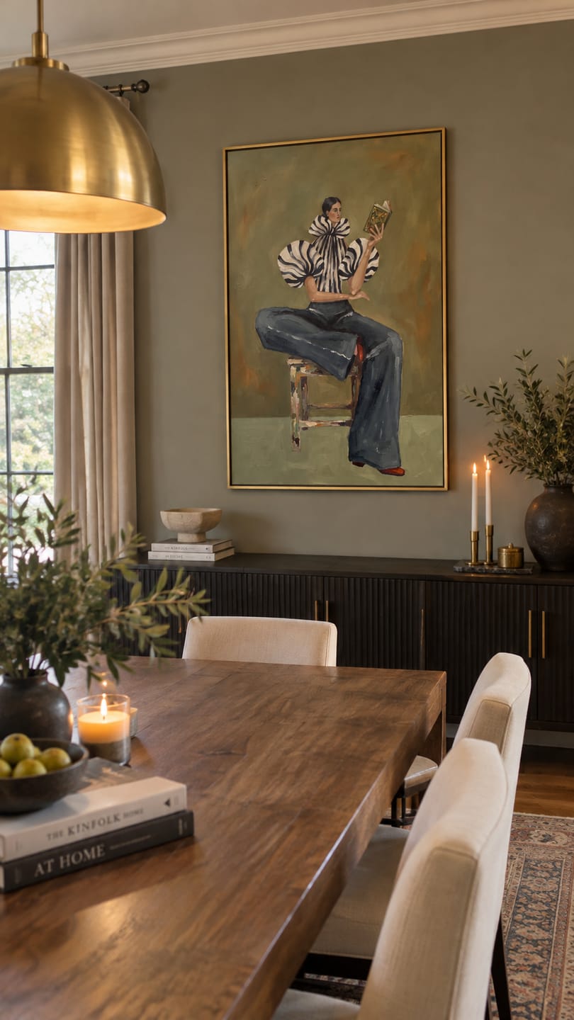 Customer photo review of Brim Above the Bull – Olive Western Woman and Black Bull Painting | Vintage Americana Square Wall Art
