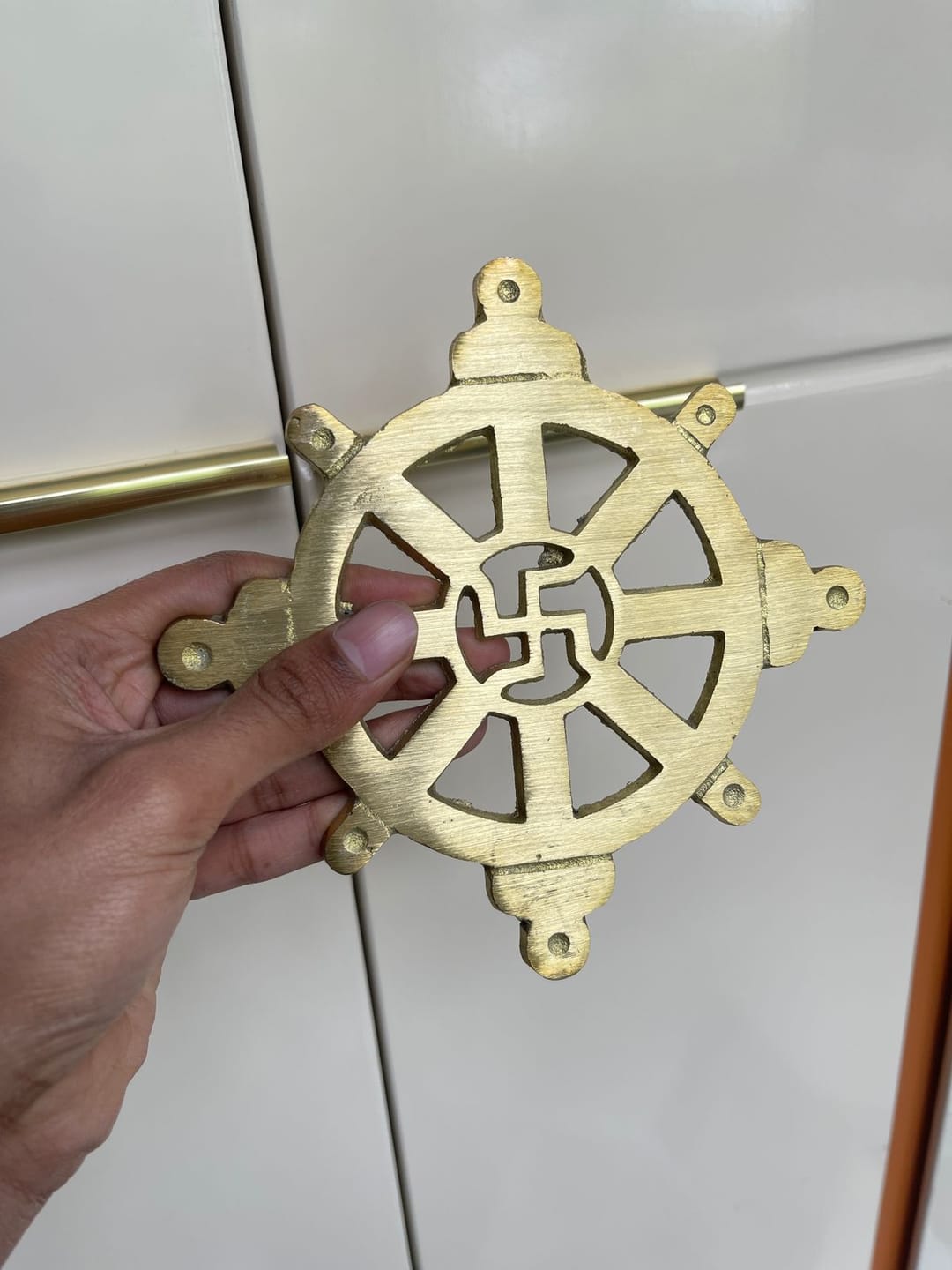 Customer photo review of Brass Chakra Satiya Helix – Vastu Remedy for West Direction Correction | Energy Balance Support | 4.5 Inch