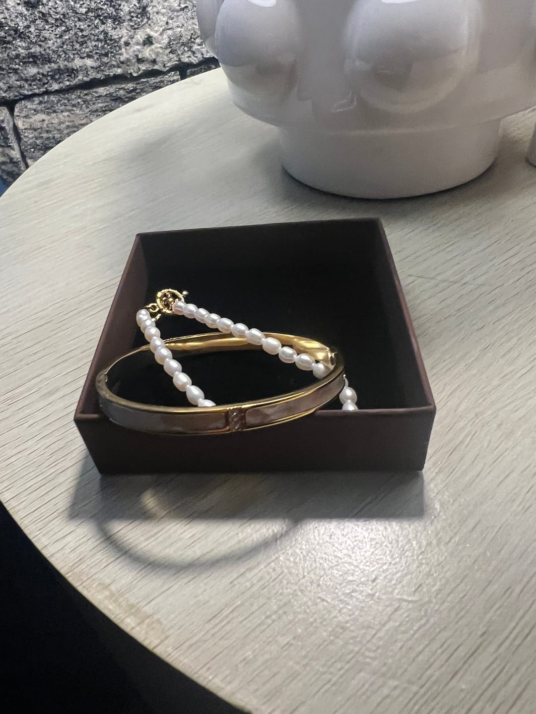 Customer photo review of White Sahara Gold Bangle