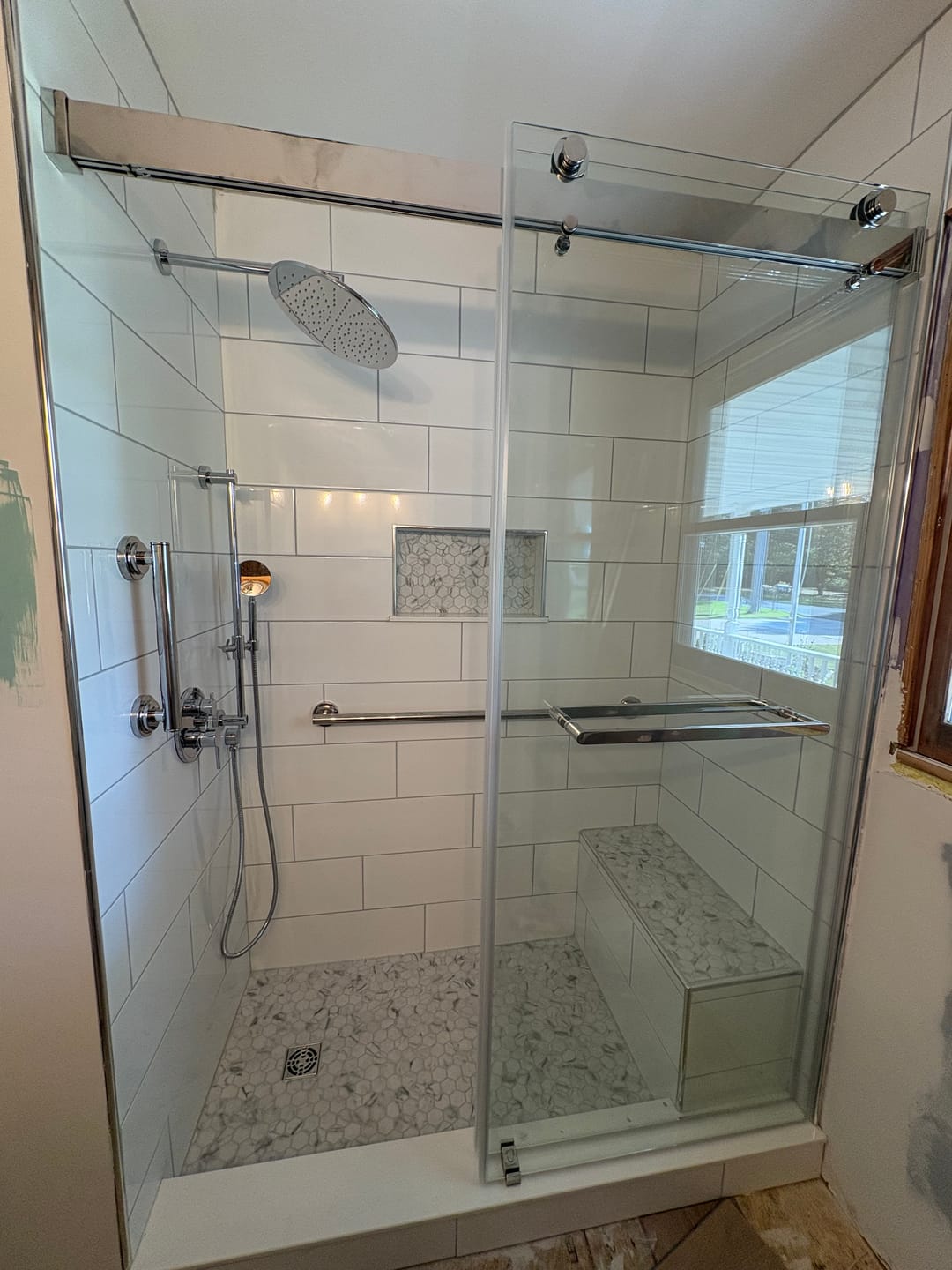 Customer photo review of MCOCOD® Soft-Close Double Sliding Frameless Shower Door with Two Towel Bars - DS13