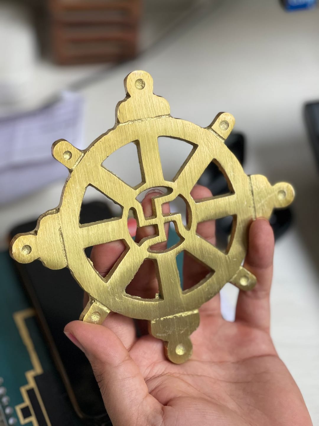 Customer photo review of Brass Chakra Satiya Helix – Vastu Remedy for West Direction Correction | Energy Balance Support | 4.5 Inch