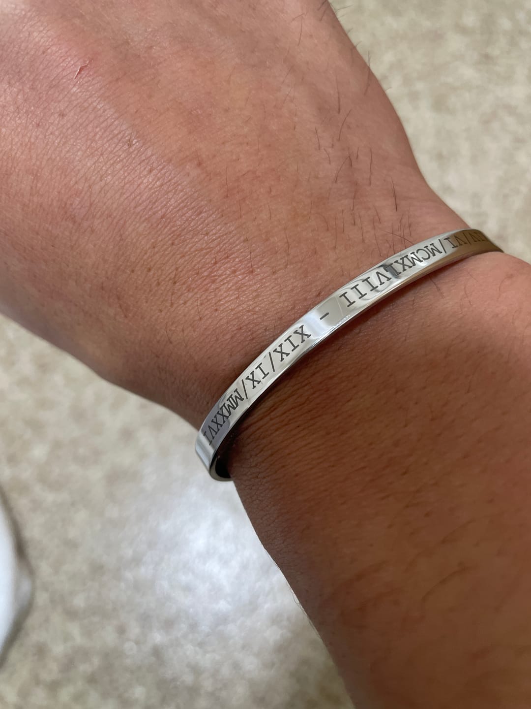 Customer photo review of Silver Personalised Cuff Bracelet