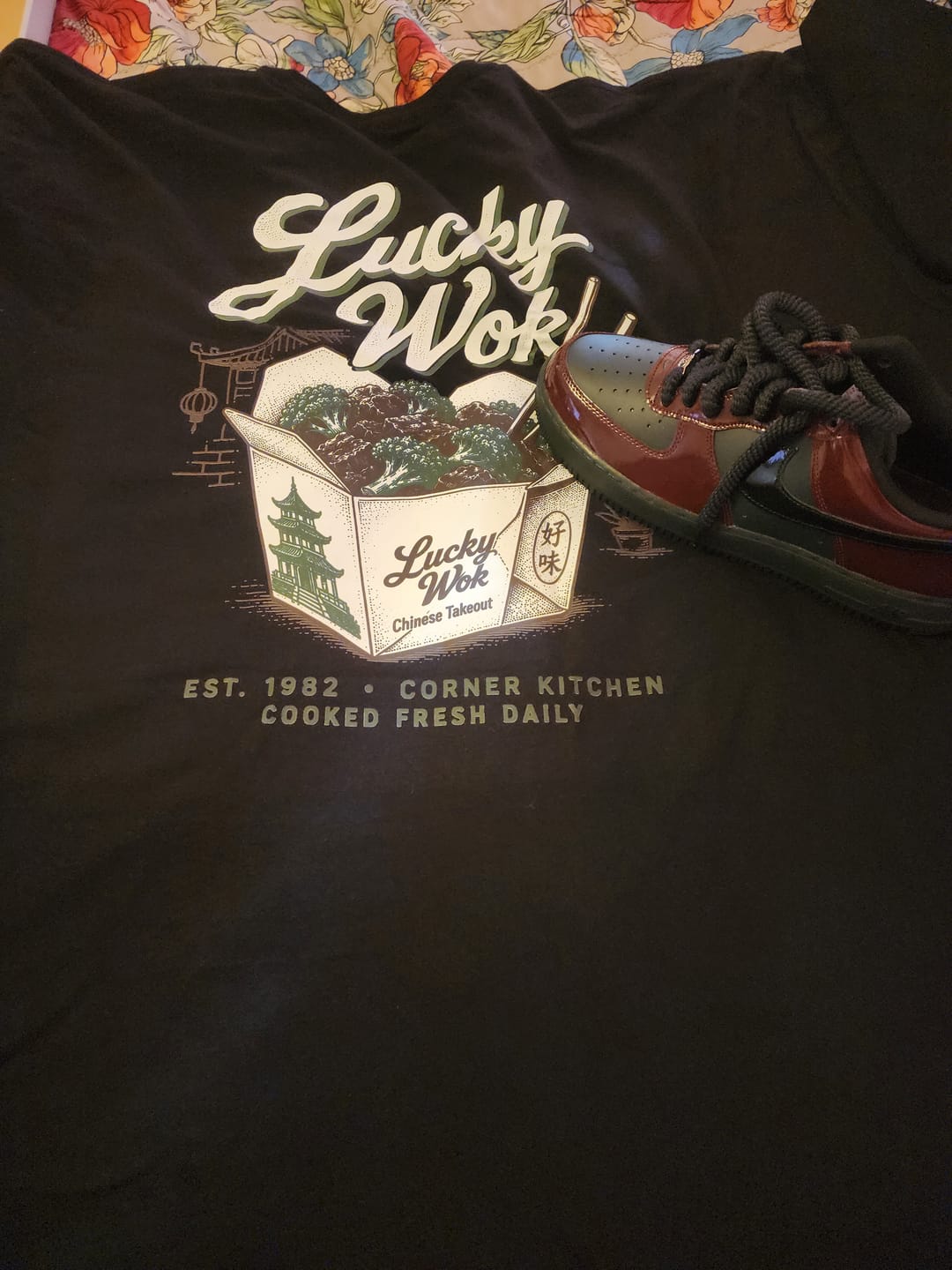 Customer photo review of Lucky Wok Premium Graphic Tee - Air Force 1 Beef And Broccoli