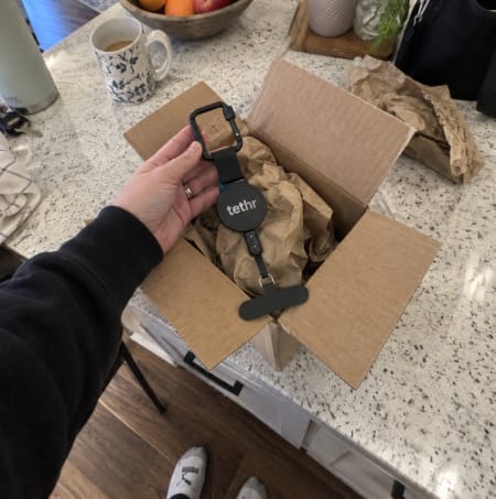Customer photo review of Tethr Retractable Phone Leash