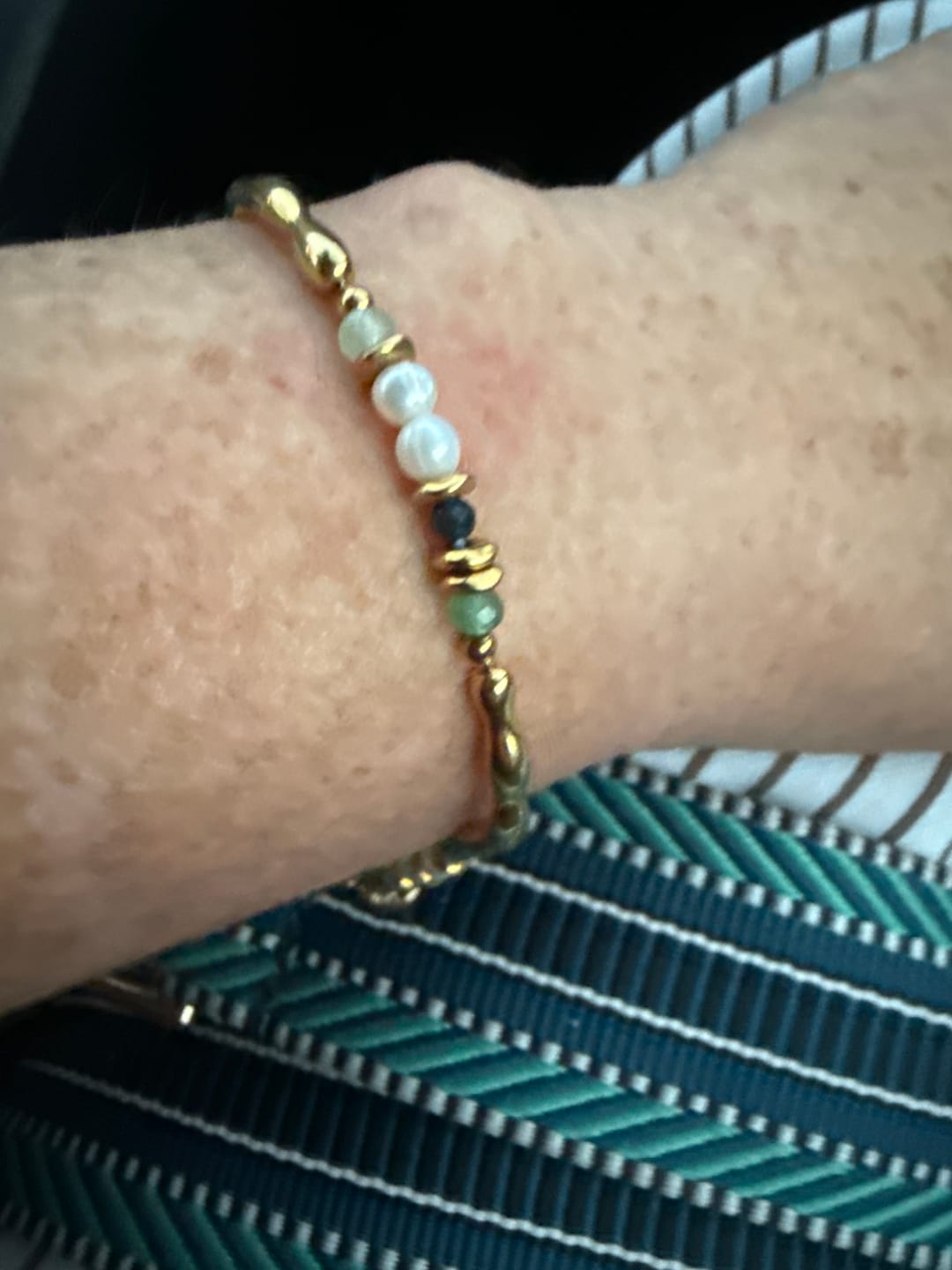 Customer photo review of Freshwater Pearl & Malachite Beaded Bracelet