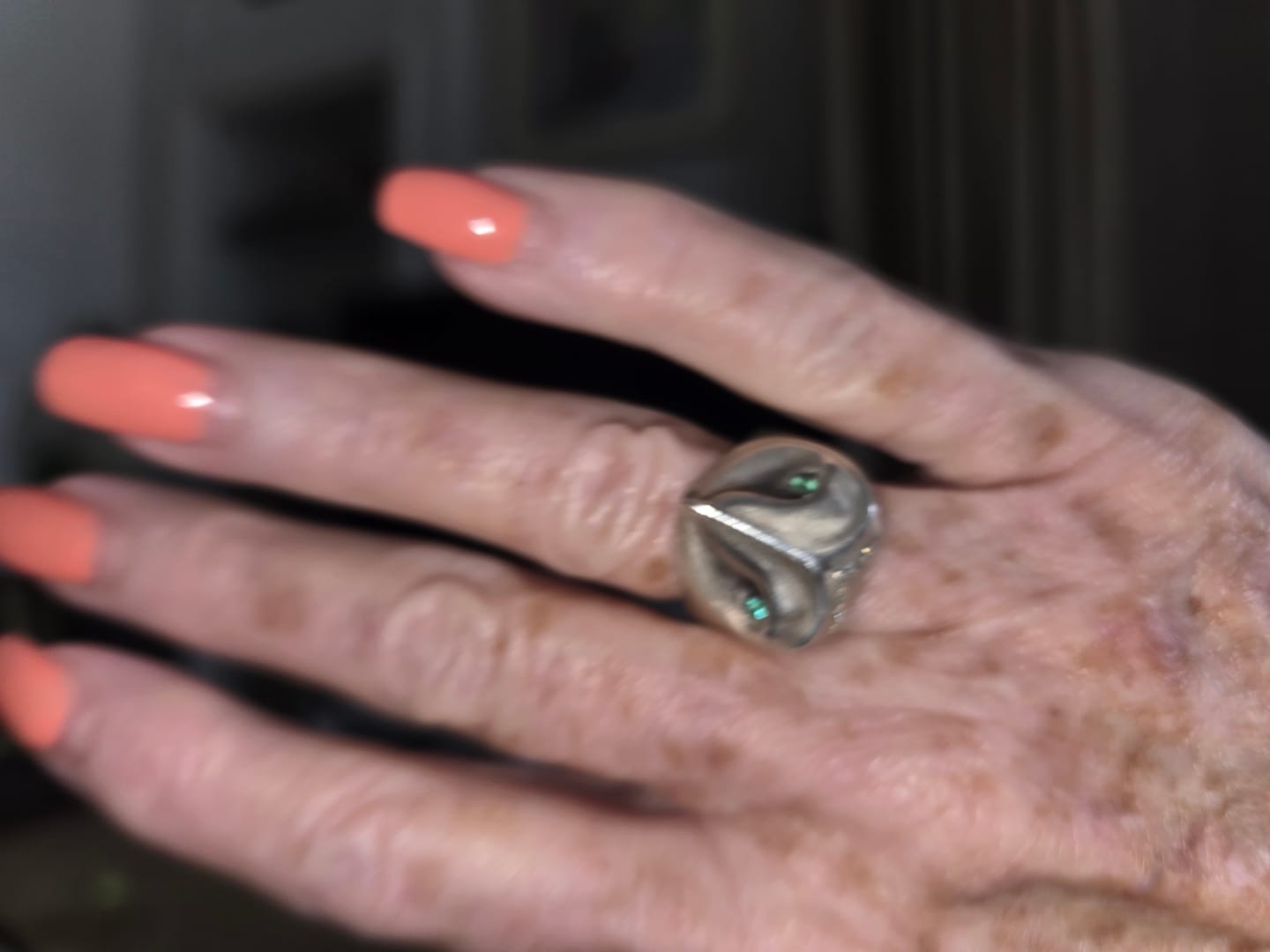 Customer photo review of Barn Owl Ring with a Diamond Crown