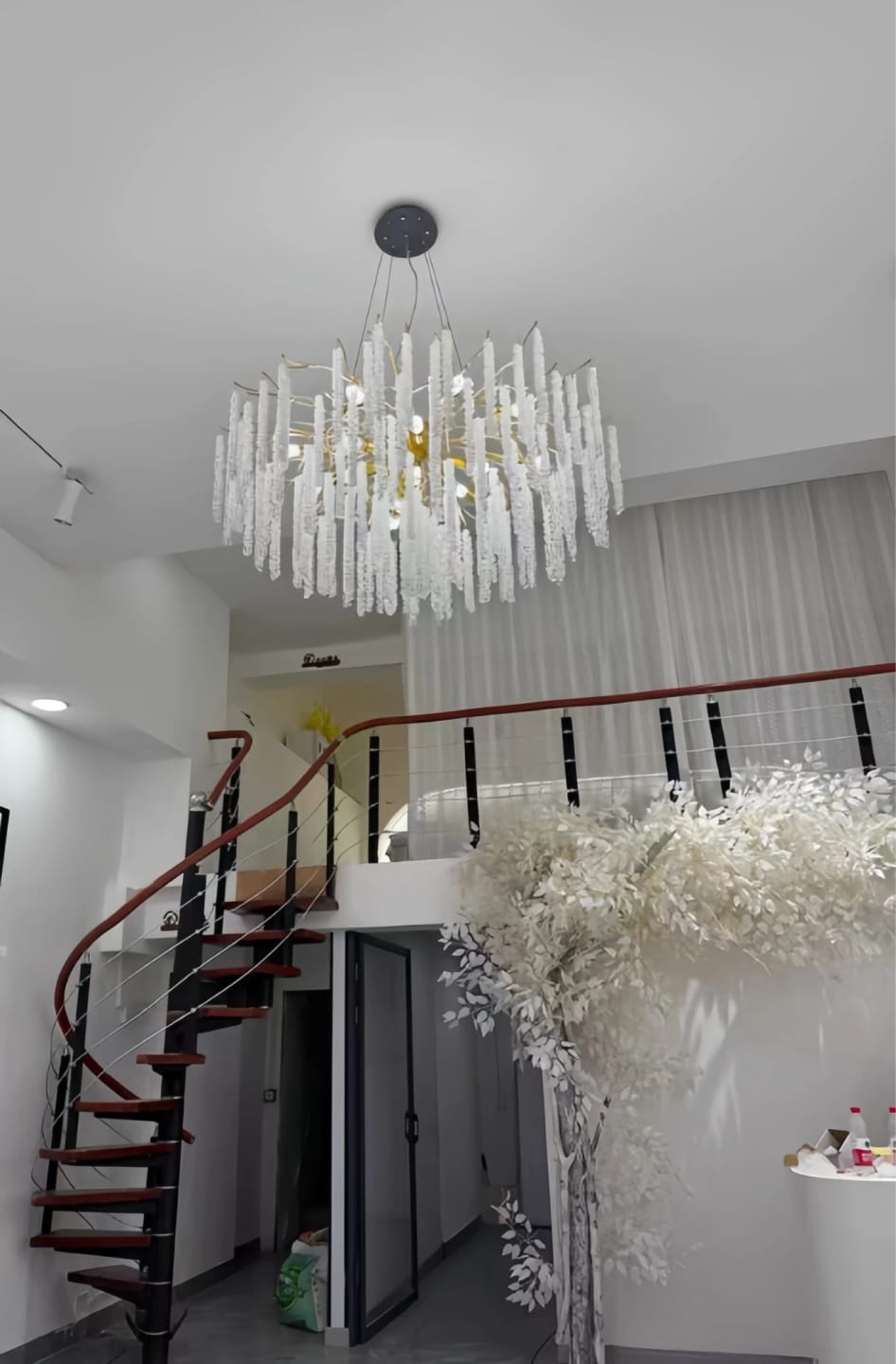Customer photo review of Wisteria Flower Chandelier, Faceted Crystal Clusters, Gold Frame