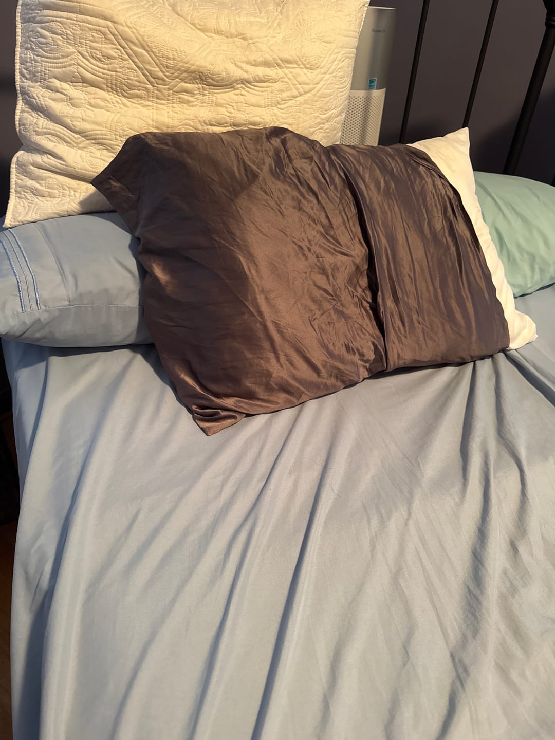 Customer photo review of Pearl Gray Silk Pillowcase