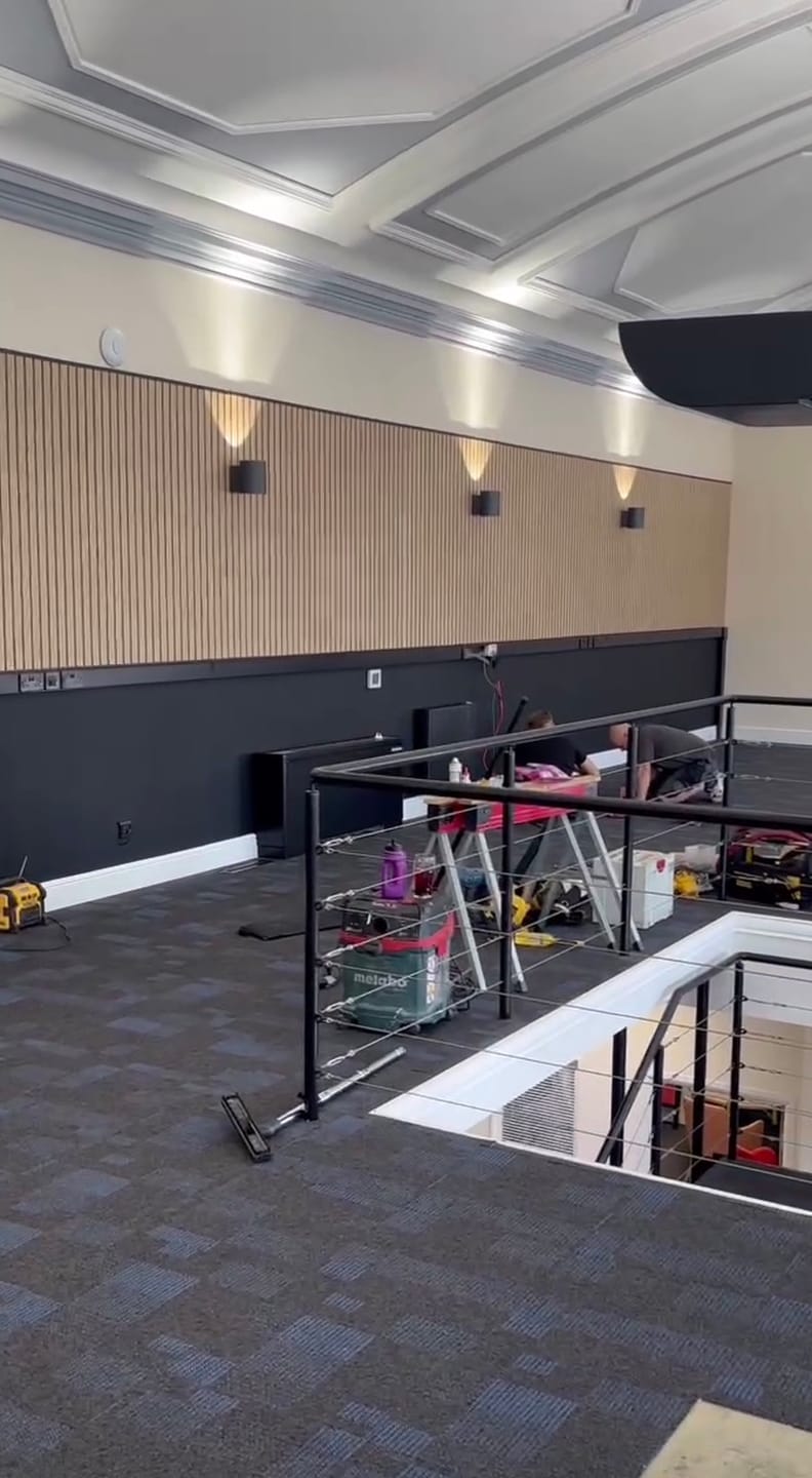 Customer photo review of SlatWall Acoustic Honey Oak and Black Slatted Wall Panel