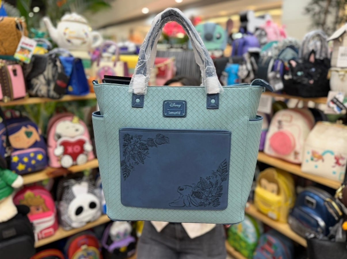 Customer photo review of Loungefly Disney Stitch Embroidered Floral Convertible Tote Bag