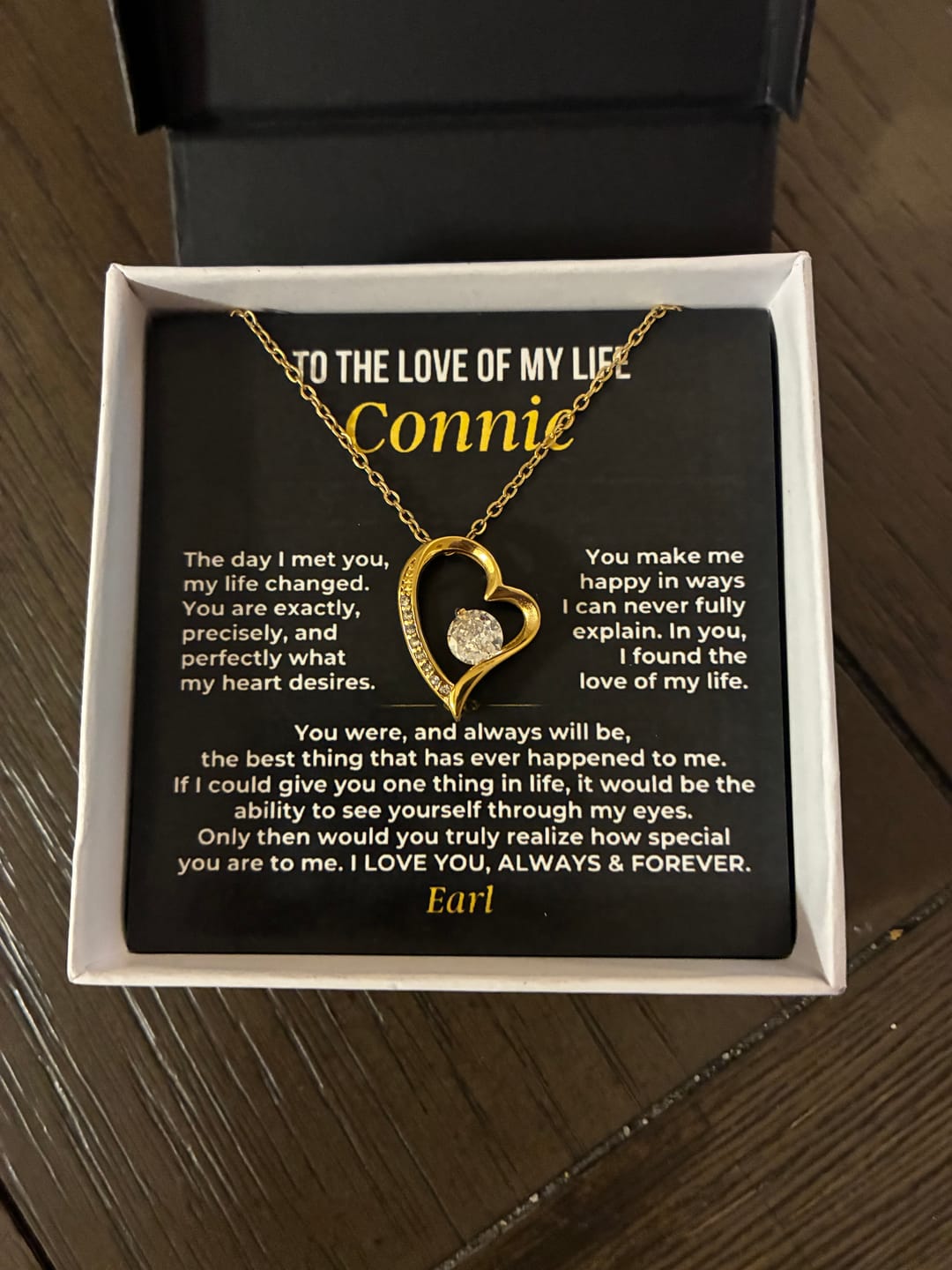 Customer photo review of To The Love of My Life Personalized Forever Love Necklace Gift Set – SS623