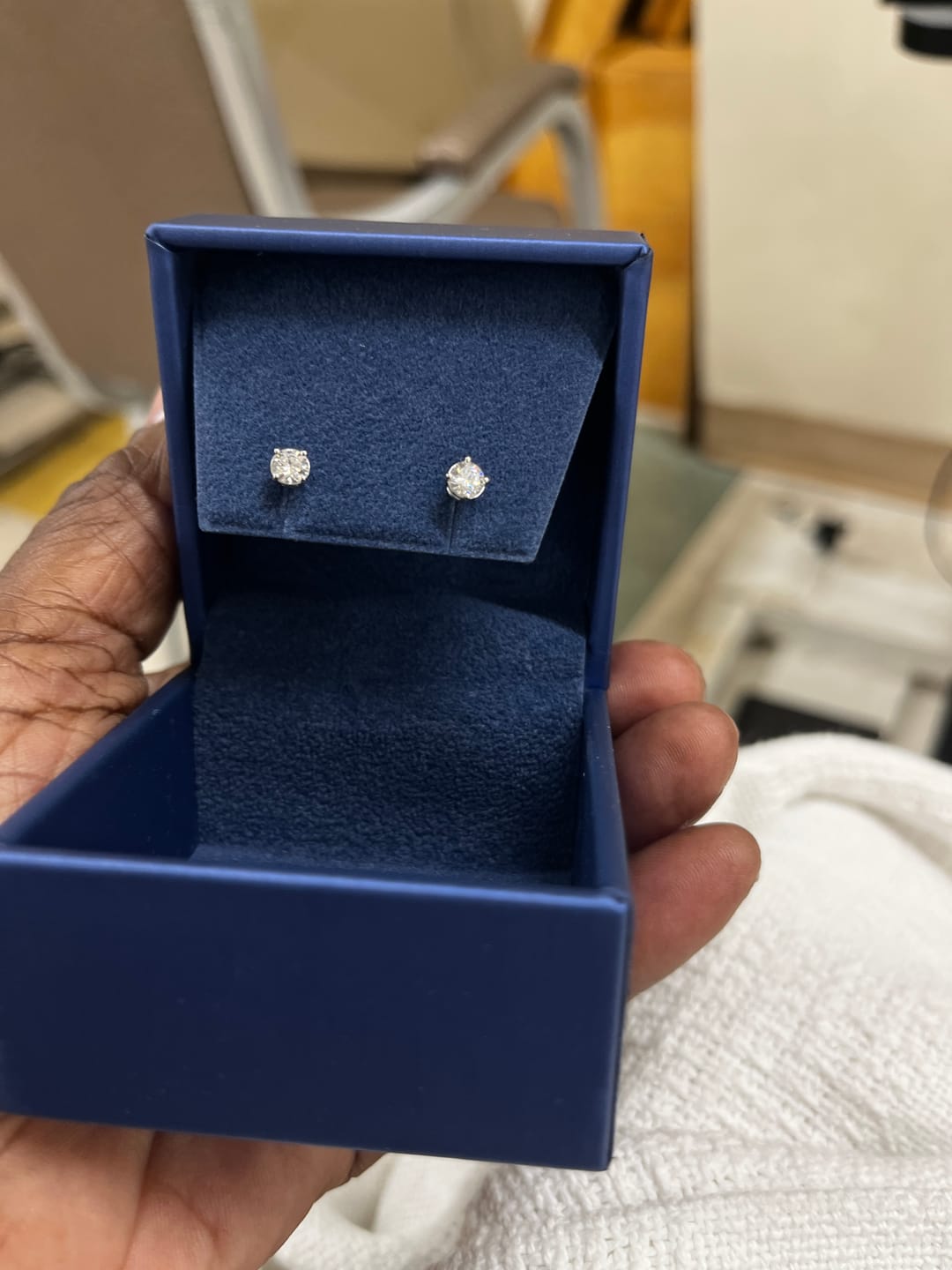 Customer photo review of Lab Grown Round Diamond Stud Earrings