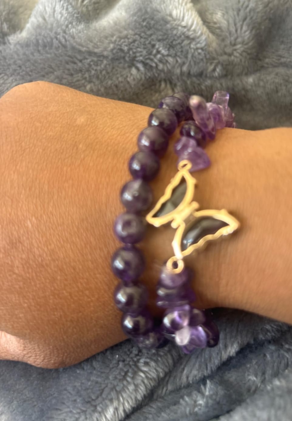 Customer photo review of Two-in-One Amethyst Butterfly Balance Bracelet