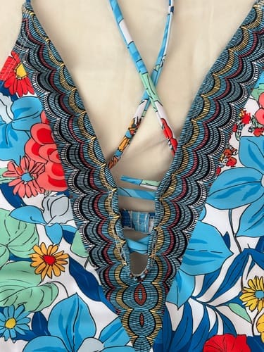 Customer photo review of Emoswims - Beach Floral Colorblock Print Low-cut Slim One Piece Tummy control Swimsuit