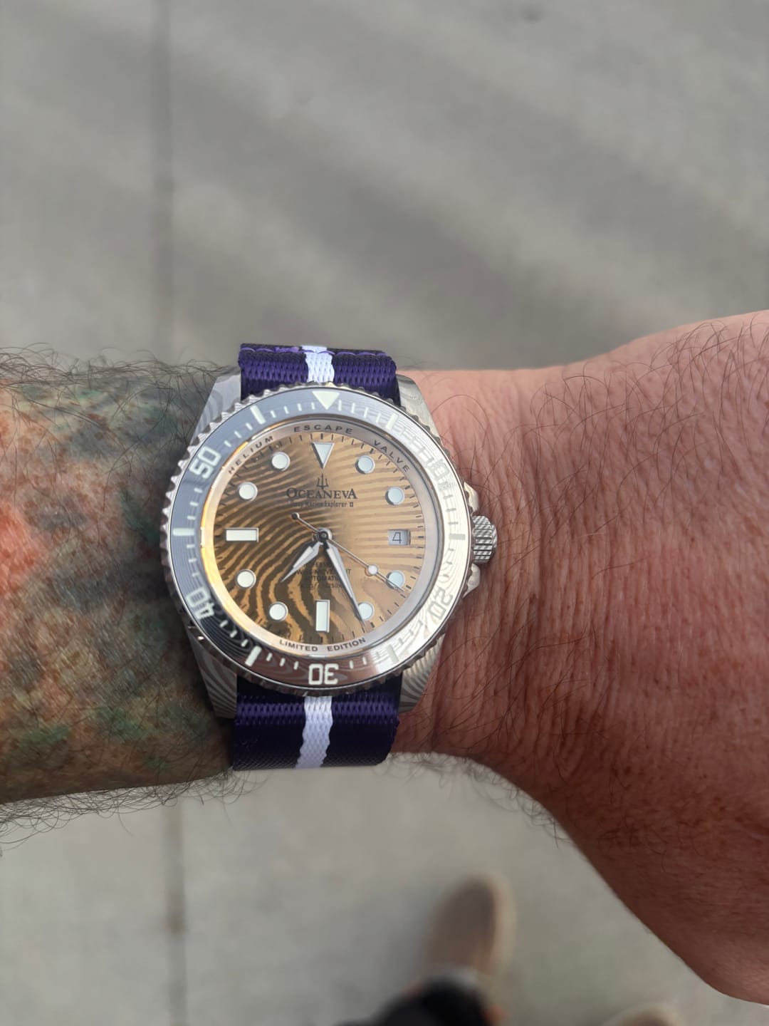 Customer photo review of Oceaneva Mens Deep Marine Explorer II Yellow Gold Gold Damascus Steel Dial Watch Rubber